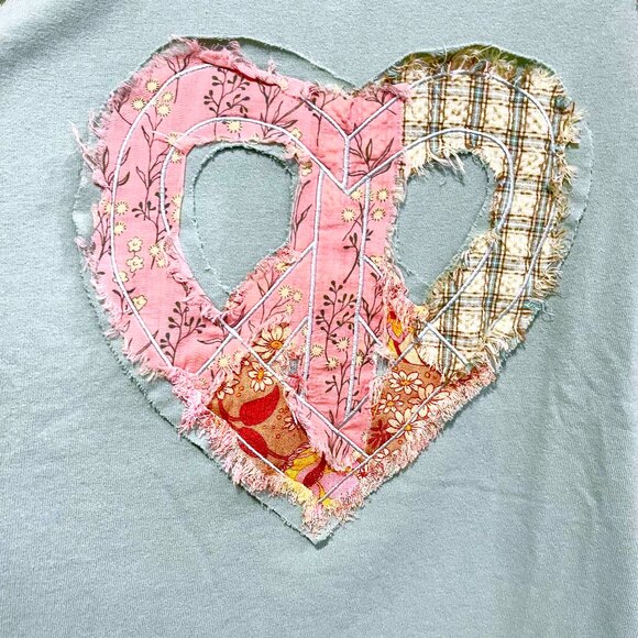EASEL "Full Heart" Cotton Terry Mix Fabric & Print Embroidered Raw Frayed Edges - Picture 12 of 14